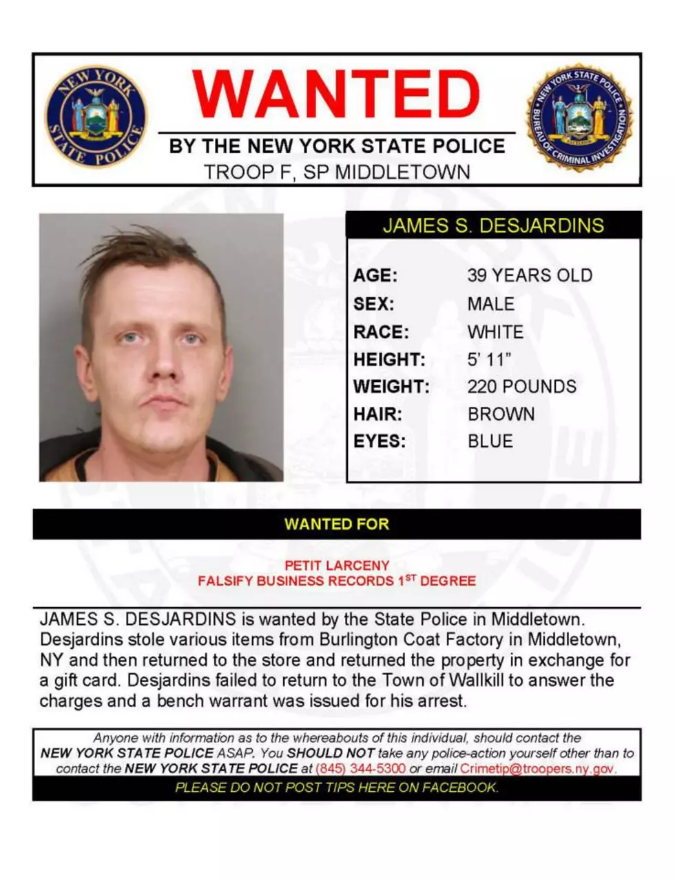 Warrant Wednesday: Orange County Man Wanted on Larceny, Falsifying Business Records Charges